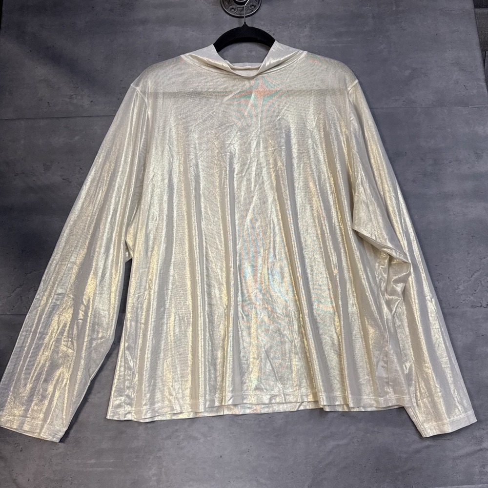 anthropologie 3X metallic gold long-sleeve top Subtle Mock